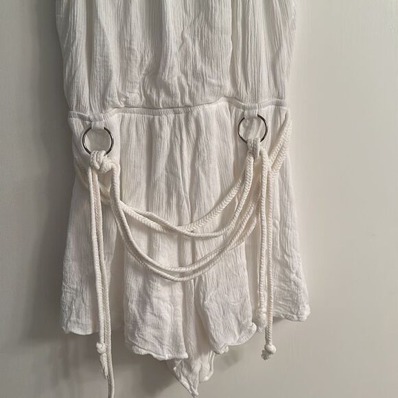 RARE Illa Illa White Braided Rope Linen High Neck Romper Size M - Picture 5 of 11
